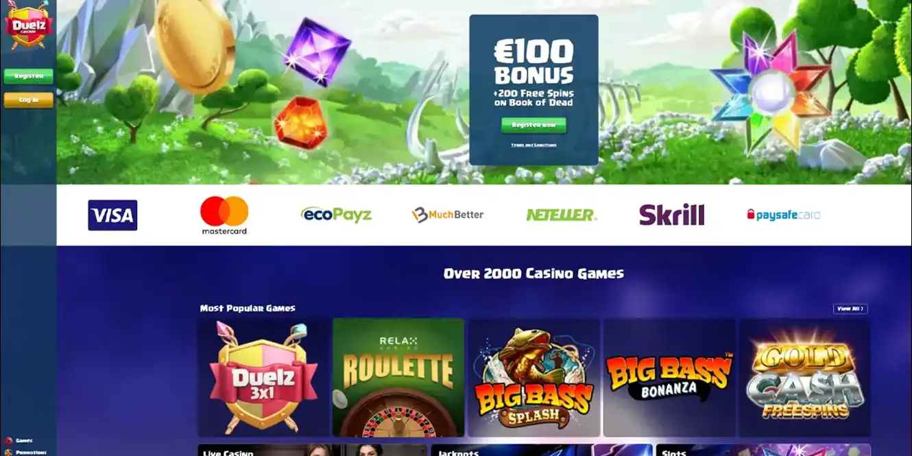 duelz.com casino review home page